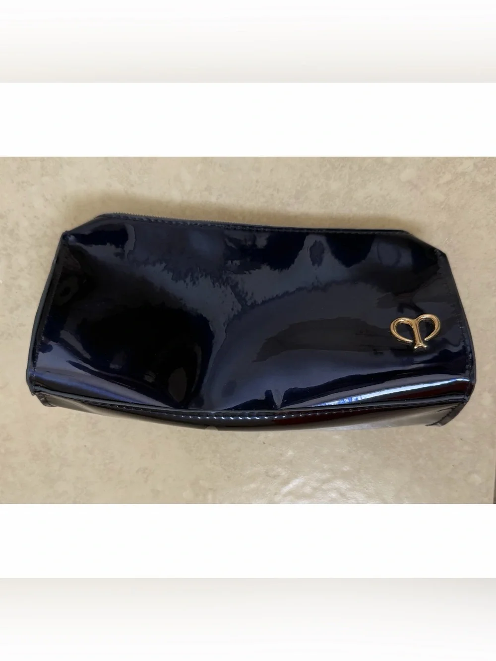 Patent Leather Navy Clutch Bag with Gold Accent